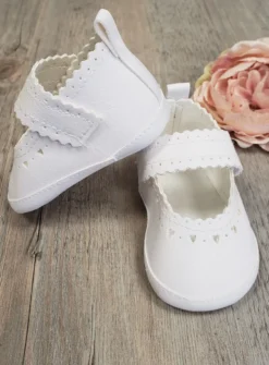 Chaussons ballerine bébé fille blanc coeur