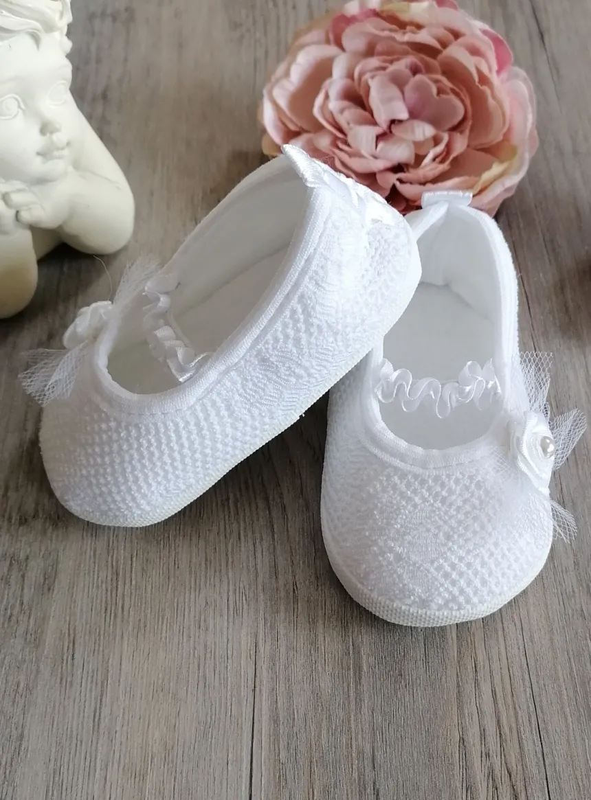 Chaussons baptême ballerine dentelle bébé fille
