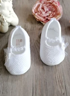Chaussons baptême ballerine dentelle bébé fille