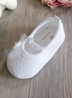 Chaussons baptême ballerine dentelle bébé fille