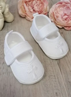 Chaussons baptême bébé fille avec croix