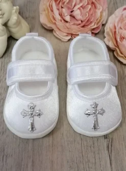 Chaussons baptême bébé fille avec croix