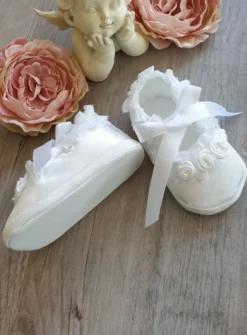 Chaussons baptême bébé fille ballerine dentelle
