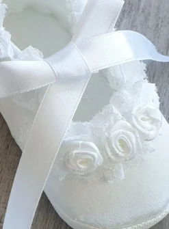 Chaussons baptême bébé fille ballerine dentelle