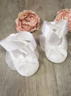 Chaussons baptême bébé fille ballerine ruban