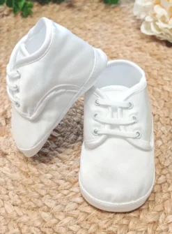 Chaussons baptême bébé garçon blanc satin