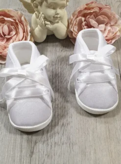 Chaussons baptême bébé garçon satin lacet