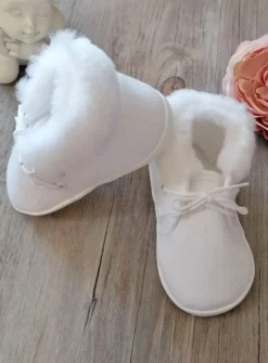 Chaussons baptême hiver bébé garçon lin fourrure