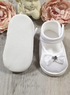 Chaussons bébé fille satin blanc avec nœud et strass