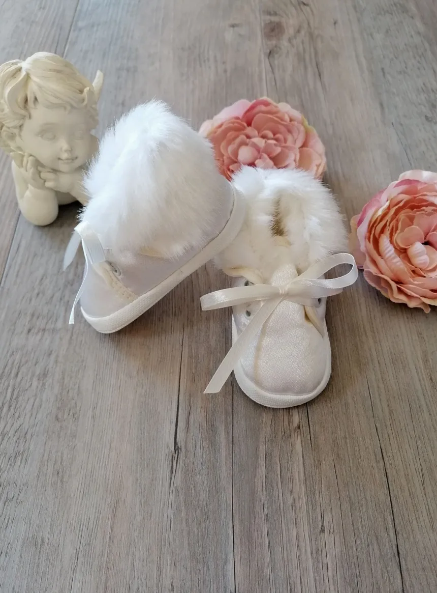 Chaussons bébé garçon satin Ryan fourrure