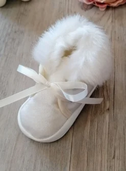Chaussons bébé garçon satin Ryan fourrure