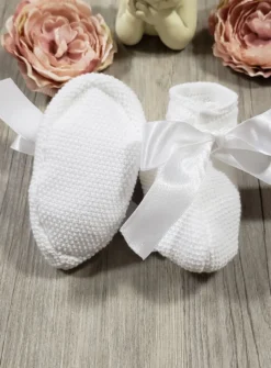Chaussons bébé tricot blanc avec ruban Blanc Taille unique