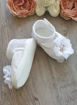 Chaussons blanche bébé fille fleurs et strass