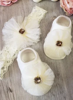 Chaussons / chaussettes + bandeau bébé fille avec strass