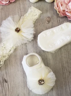 Chaussons / chaussettes + bandeau bébé fille avec strass