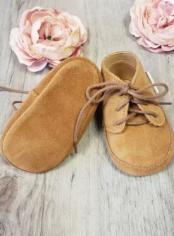 Chaussons cuir nubuck marron bébé garçon