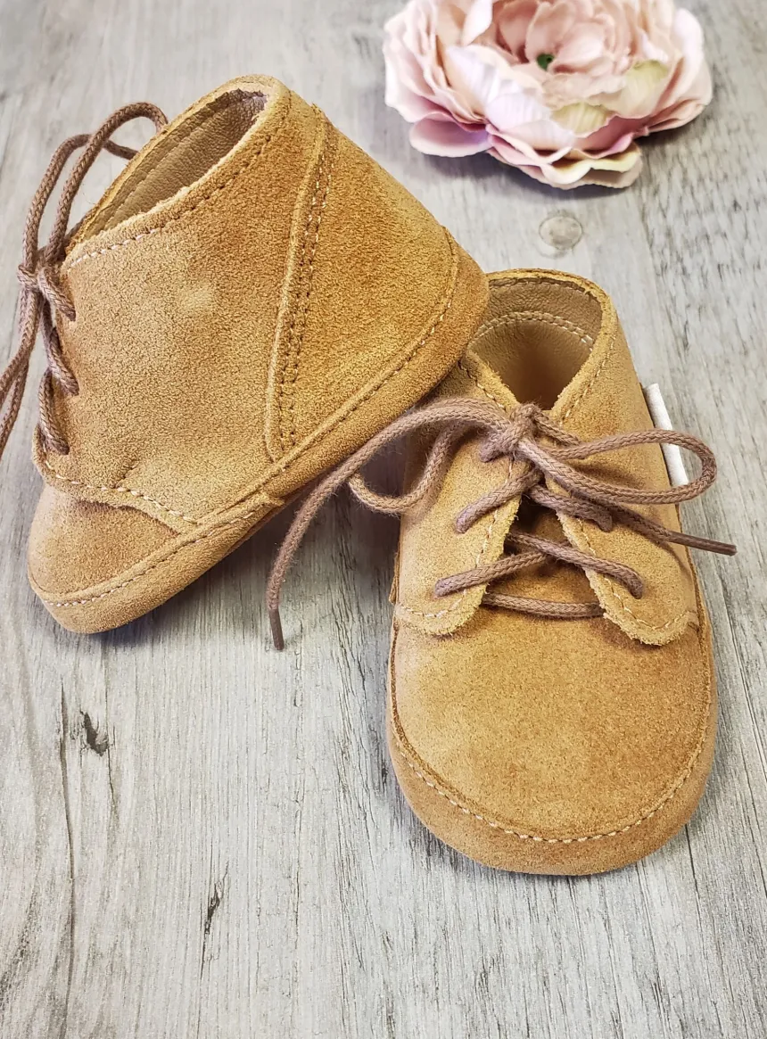 Chaussons cuir nubuck marron bébé garçon