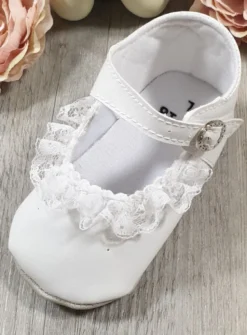 Chaussons de baptême bébé fille dentelle