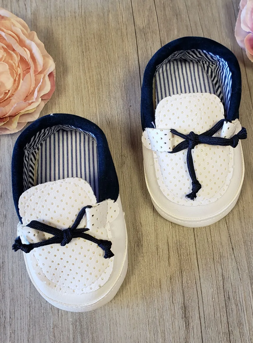 Chaussons mocassin bébé garcon blanc bleu