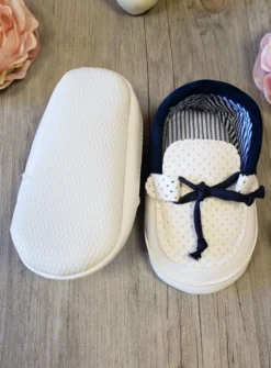 Chaussons mocassin bébé garcon blanc bleu