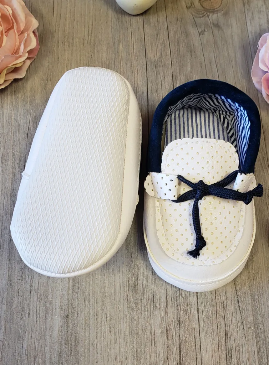 Chaussons mocassin bébé garcon blanc bleu