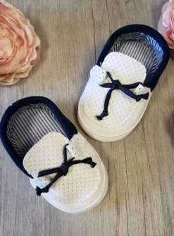 Chaussons mocassin bébé garcon blanc bleu