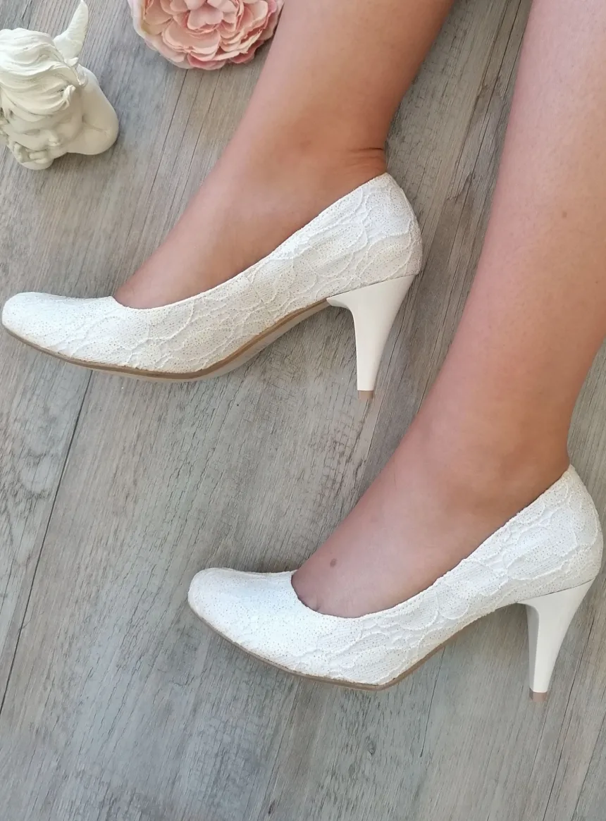 Chaussures cérémonie femme dentelle et talon Ivoire - Ecru 35