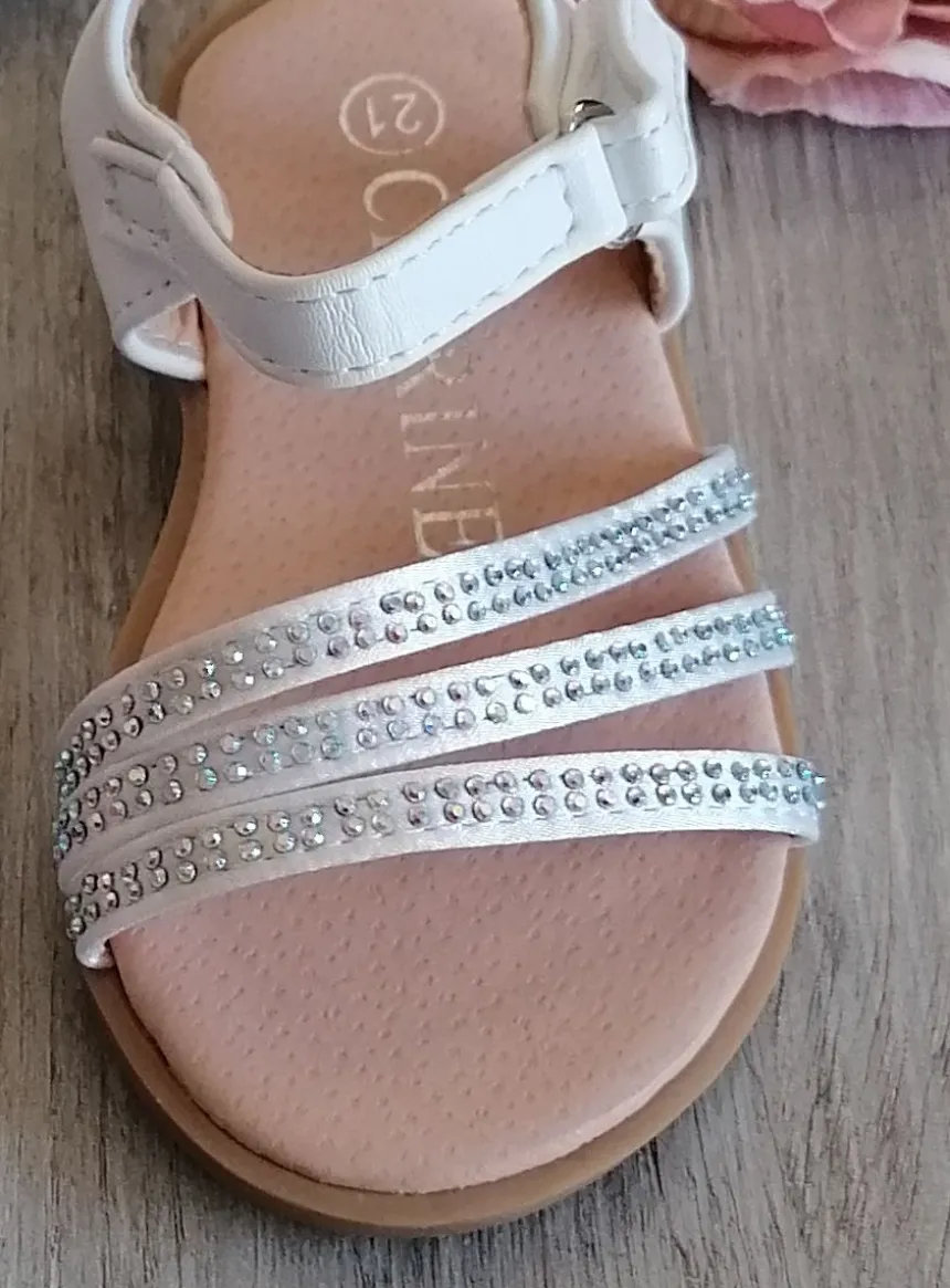 Chaussures cérémonie fille nu-pied satin et strass