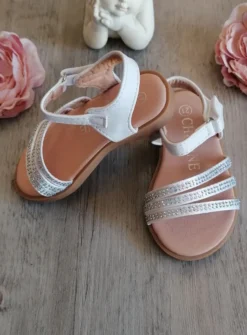 Chaussures cérémonie fille nu-pied satin et strass