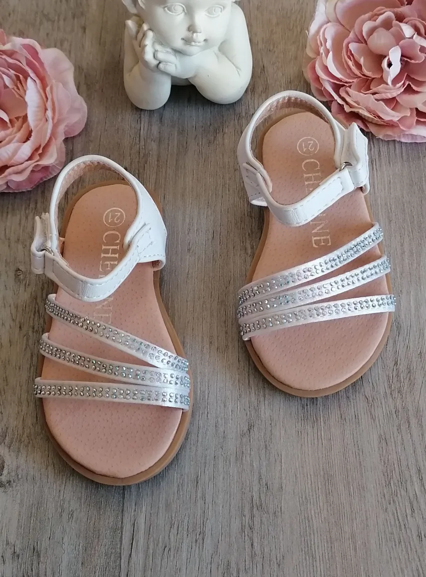 Chaussures cérémonie fille nu-pied satin et strass