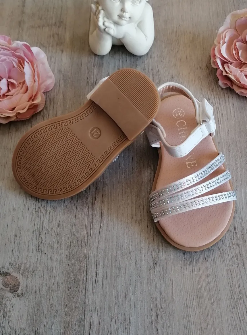 Chaussures cérémonie fille nu-pied satin et strass