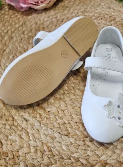 Chaussures cérémonie fille pas chère à lanière fleurs et strass