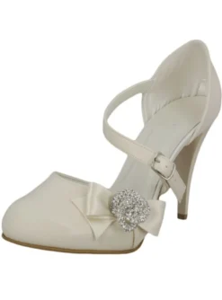 Chaussures escarpin cérémonie femme satin et lanière
