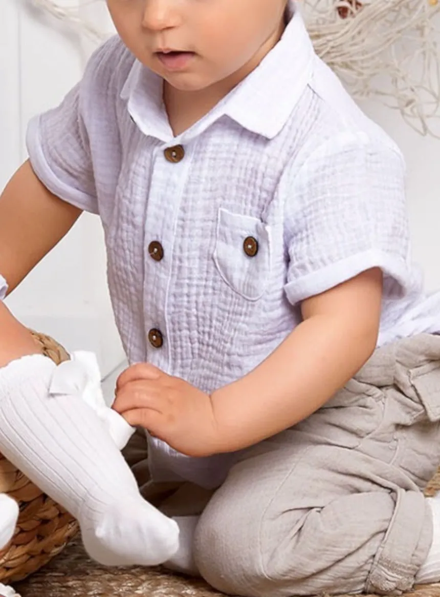 Chemise cérémonie garçon coton gaze blanc