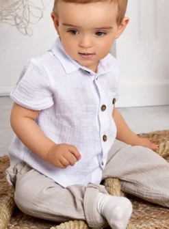 Chemise cérémonie garçon coton gaze blanc