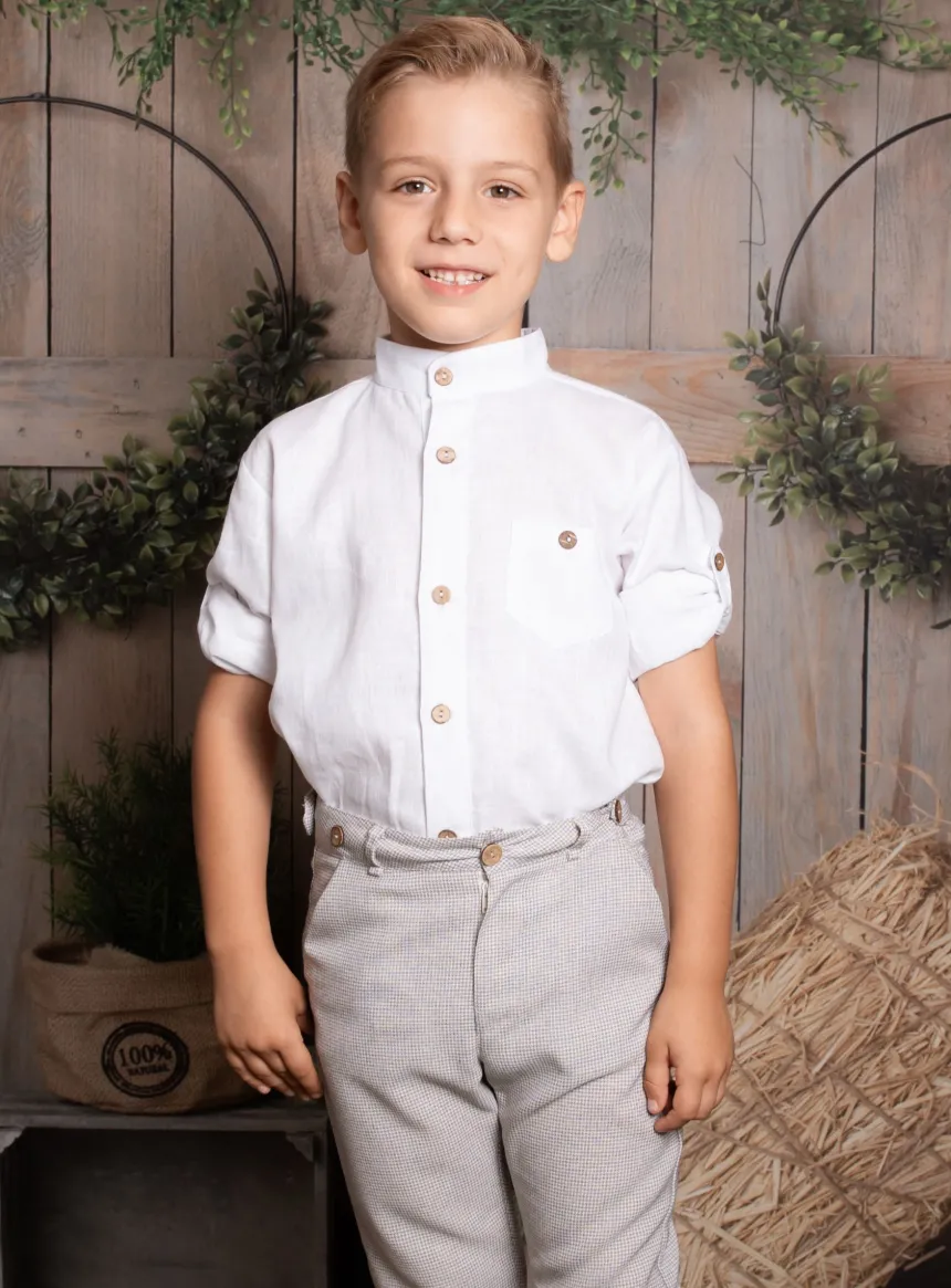 Chemise en lin blanche col mao