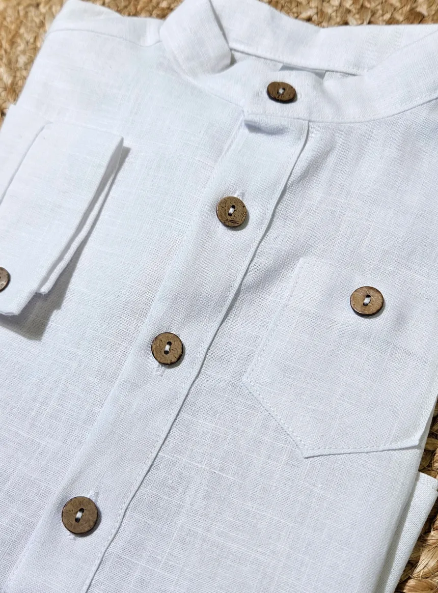 Chemise en lin blanche col mao