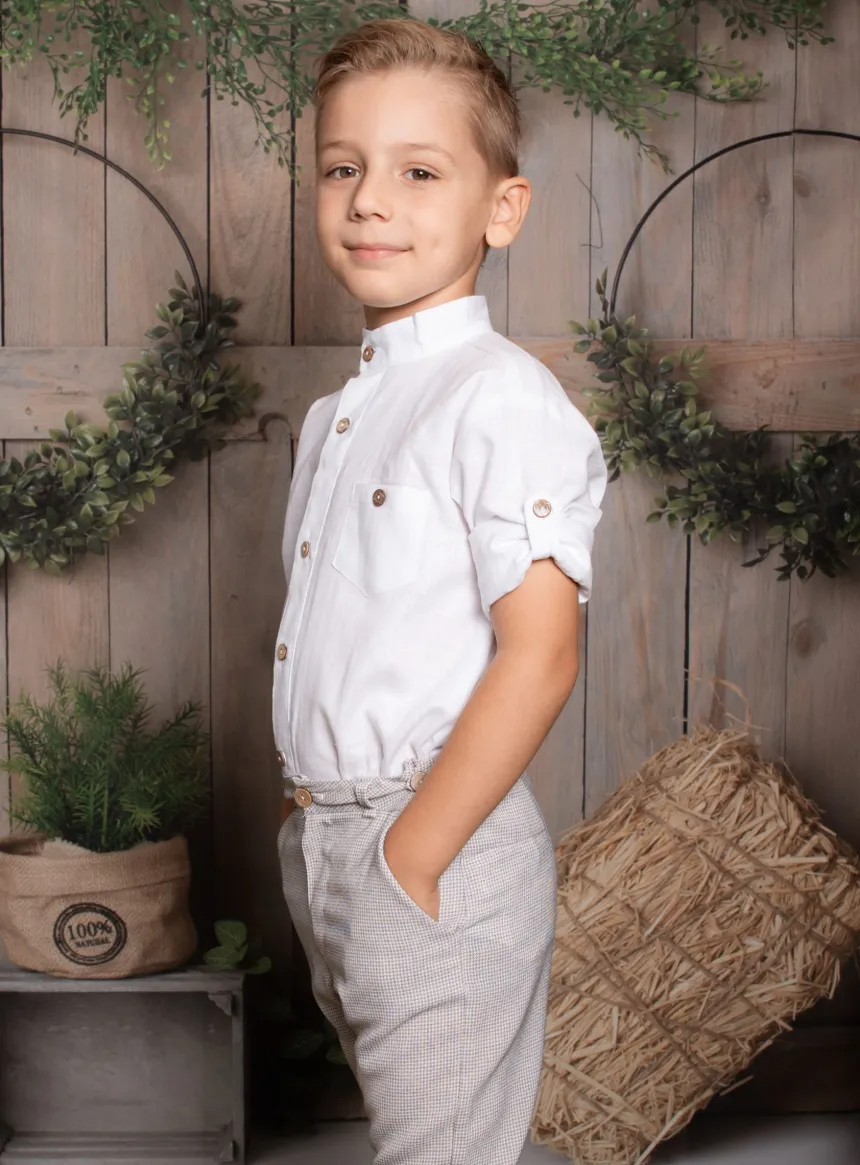 Chemise en lin blanche col mao