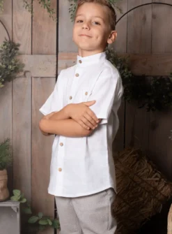 Chemise garçon en lin manches courtes