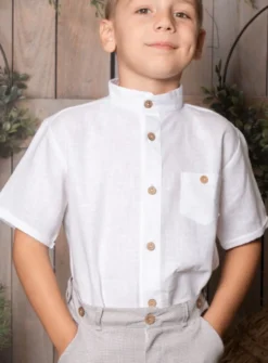 Chemise garçon en lin manches courtes