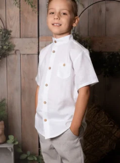Chemise garçon en lin manches courtes