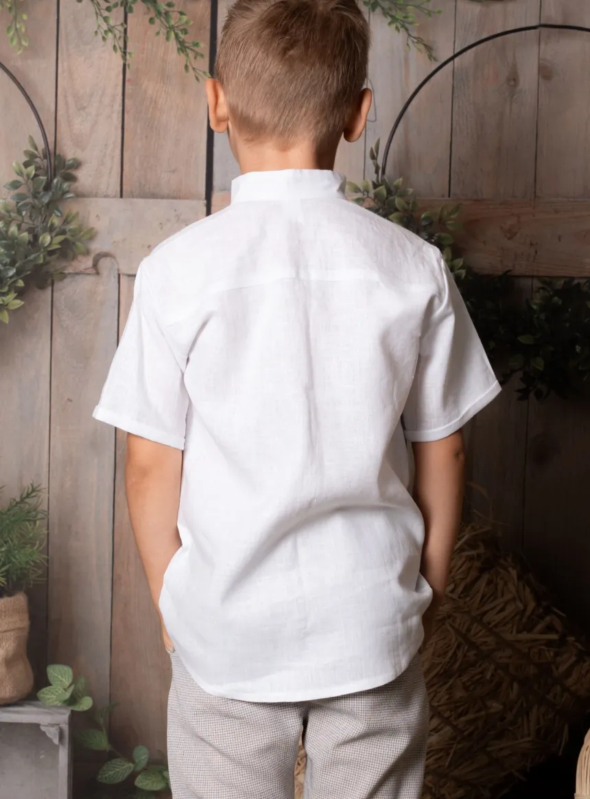 Chemise garçon en lin manches courtes