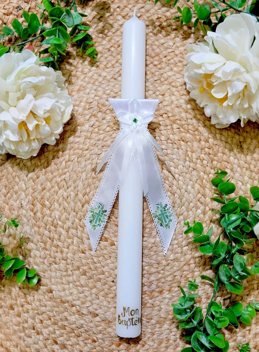 Cierge Baptême personnalisable collection Croix Fleurie