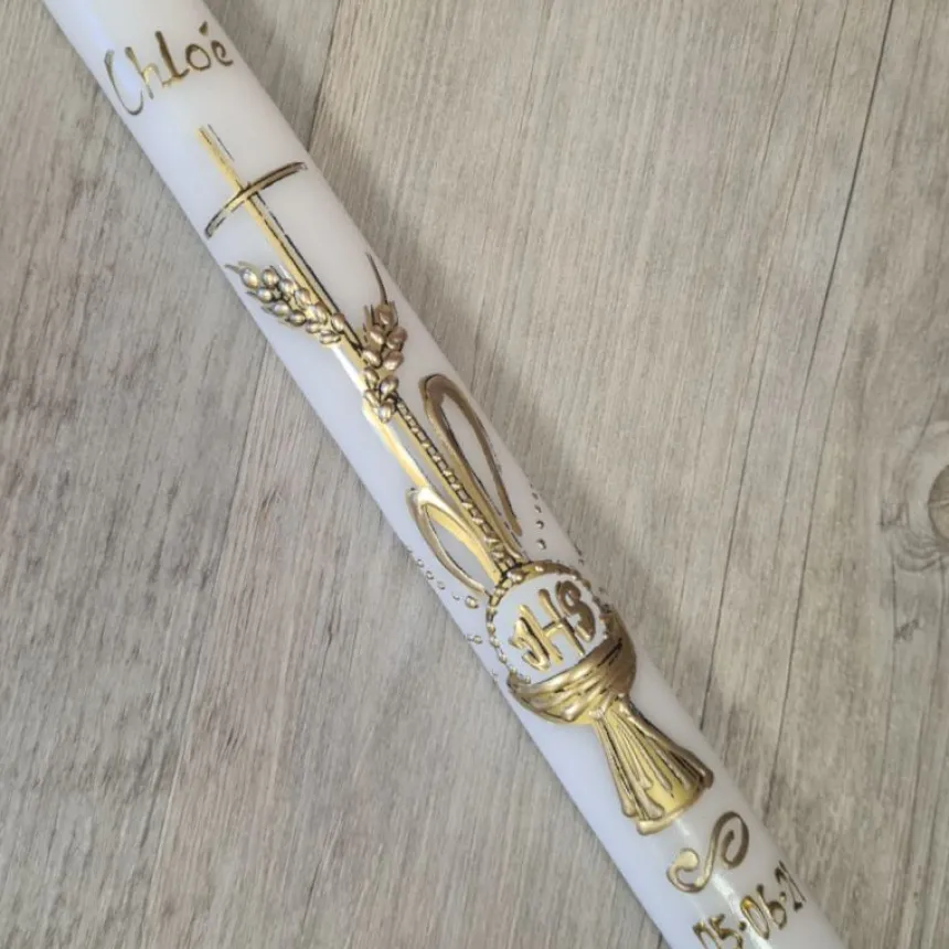 Cierge Communion Collection Hostie et Croix + nœud croix