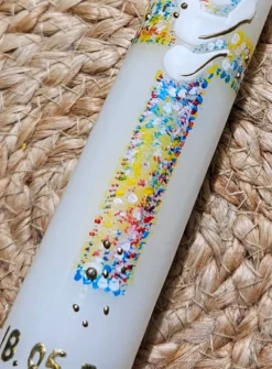 Cierge Croix et Colombe Chrétien - Personnalisable Blanc