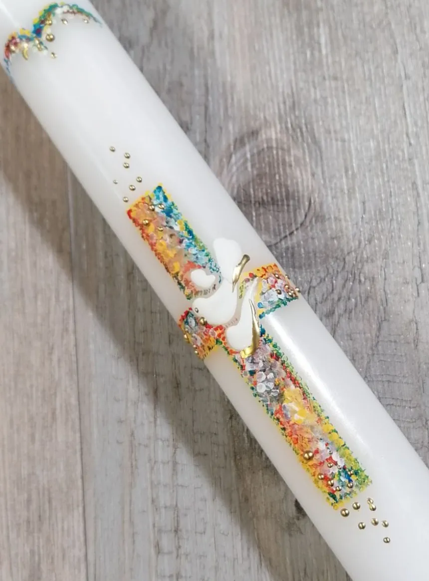 Cierge Croix et Colombe Chrétien - Personnalisable Blanc