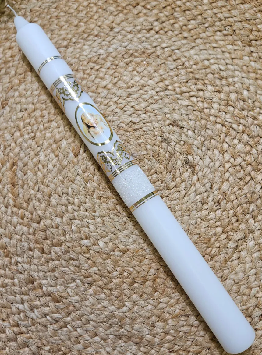 Cierge de bapteme bébé et ange - personnalisable Blanc
