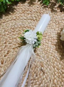 Cierge de Baptême avec Nœud en Fleurs et Rubans