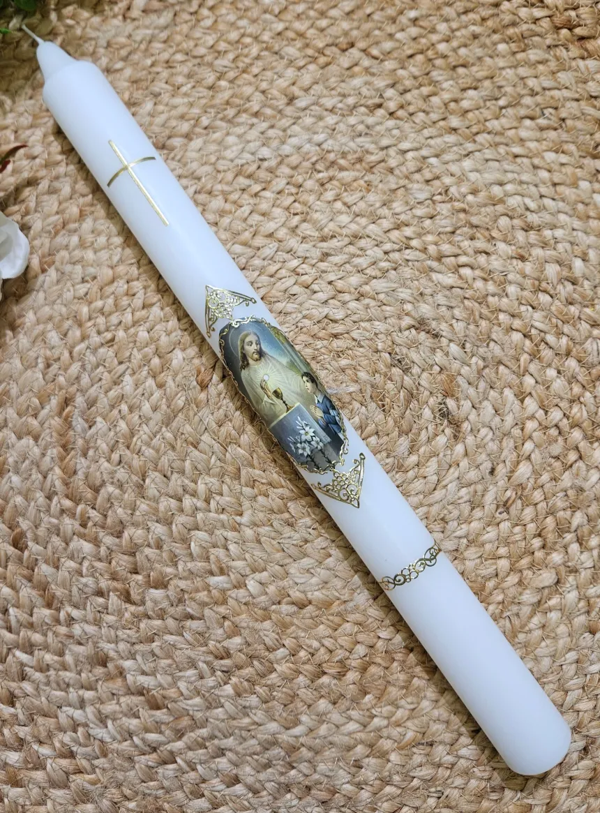 Cierge de première communion garçon - personnalisable Blanc