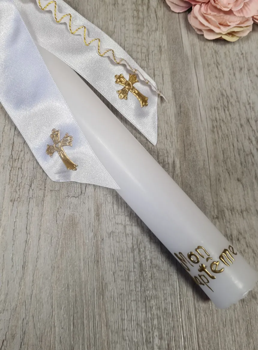 Cierge pour Baptême Croix